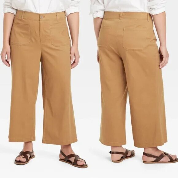 Tan Women's High-Rise Cropped Wide Leg Pants - Ava & Viv™ - Size 20W - Picture 1 of 1